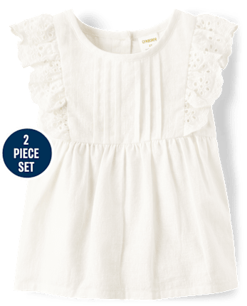 Girls Striped Eyelet 2-Piece Outfit Set