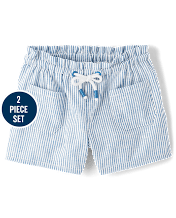 Girls Striped Eyelet 2-Piece Outfit Set