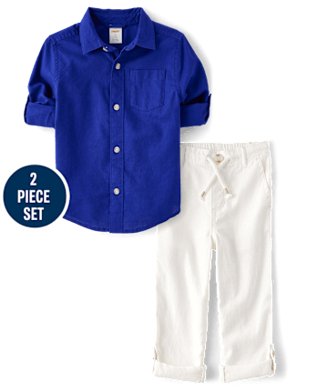 Kids Roll Cuff Linen-Blend 2-Piece Outfit Set