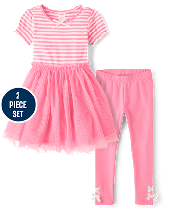 Girls Striped Dress 2-Piece Outfit Set - Little Essentials
