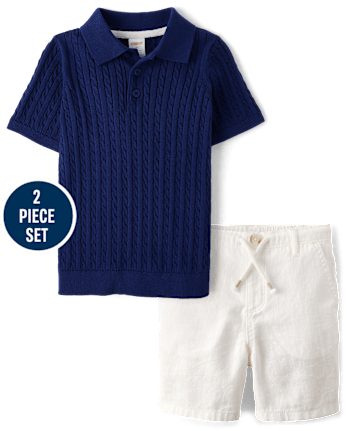 Boys Cable Knit 2-Piece Outfit Set - Italian Riviera