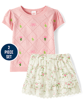 Girls Floral 2-Piece Outfit Set - Blushing Blooms