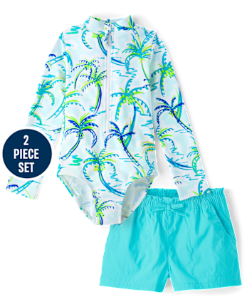 Girls Palm Tree 2-Piece Swim Set - Swim
