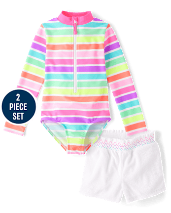 Girls Floral Rainbow 2-Piece Swim Set - Swim