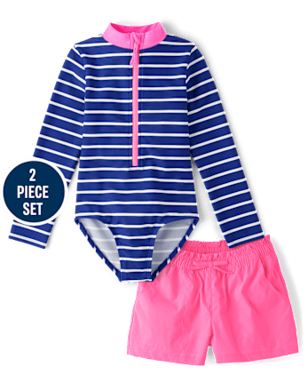 Girls Striped 2-Piece Swim Set - Swim