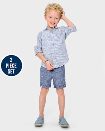 Boys Striped 2-Piece Outfit Set - American Cutie