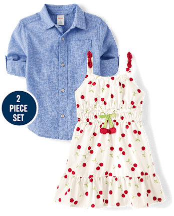 Girls Cherry Ruffle 2-Piece Outfit Set - Sweet Summer