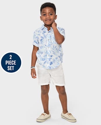 Kids Palm Linen-Blend 2-Piece Outfit Set