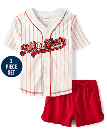 Girls Embroidered All Star 2-Piece Outfit Set - Sweet Summer
