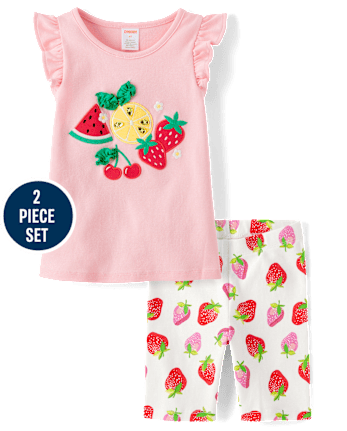 Girls Embroidered Fruit 2-Piece Outfit Set - Little Essentials