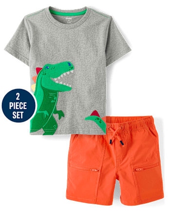 Boys Embroidered Dino 2-Piece Outfit Set - Little Essentials