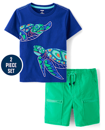 Boys Embroidered Turtle 2-Piece Outfit Set - Little Essentials
