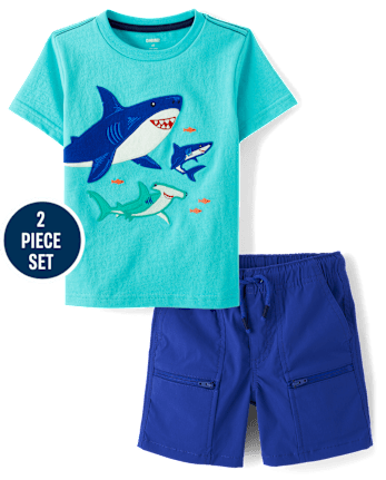 Boys Embroidered Shark 2-Piece Outfit Set - Little Essentials
