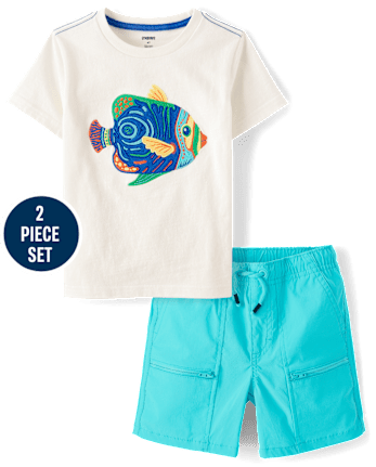 Boys Embroidered Fish 2-Piece Outfit Set - Little Essentials
