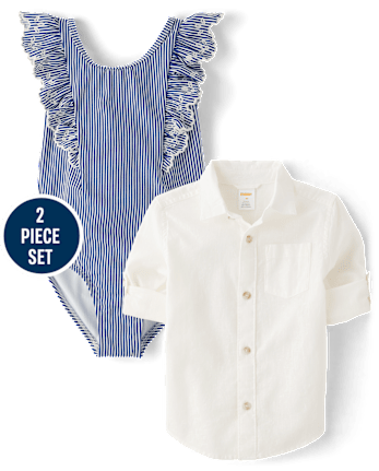 Girls Eyelet Striped 2-Piece Swim Set - Swim