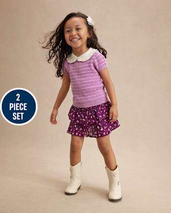 Girls Peter Pan Sweater Top 2-Piece Outfit Set - Magical Meadows