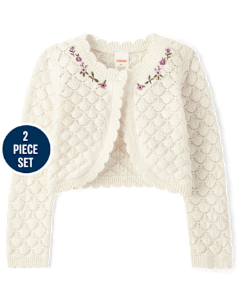 Girls Floral Pointelle Cardigan 2-Piece Outfit Set - Magical Meadows