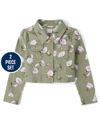 Girls Floral Utility Jacket 2-Piece Outfit Set - Magical Meadows