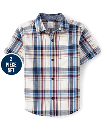 Boys Varsity Plaid Poplin 2-Piece Outfit Set - Campus Cuties
