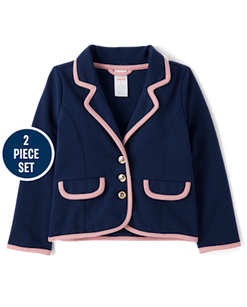 Girls Contrast Trim Ponte Blazer 2-Piece Outfit Set - Campus Cuties