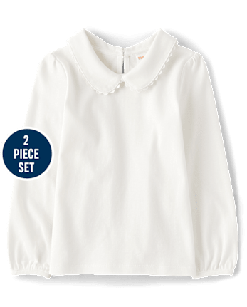 Girls Scalloped Jumper 2-Piece Outfit Set - Campus Cuties