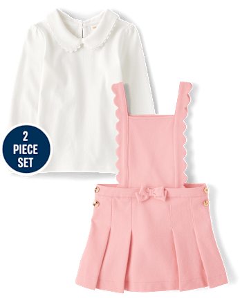 Girls Scalloped Jumper 2-Piece Outfit Set - Campus Cuties