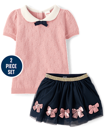 Girls Sequin Bow Tutu 2-Piece Outfit Set - Campus Cuties
