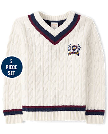 Kids Varsity Cable Knit Sweater 2-Piece Outfit Set - Campus Cuties
