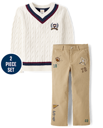 Kids Varsity Cable Knit Sweater 2-Piece Outfit Set - Campus Cuties