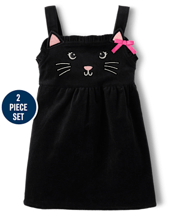 Girls Embroidered Cat Corduroy Skirtall 2-Piece Outfit Set - Halloween