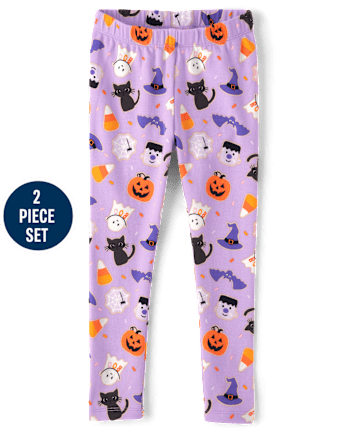 Girls Embroidered Sequin Ghost Top 2-Piece Outfit Set - Halloween