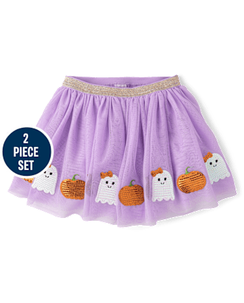 Girls Crochet Ghost Sweater 2-Piece Outfit Set - Halloween