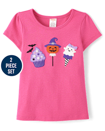 Girls Embroidered Dessert Top 2-Piece Outfit Set - Halloween
