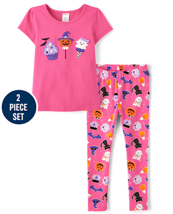 Girls Embroidered Dessert Top 2-Piece Outfit Set - Halloween