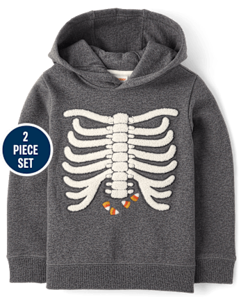 Boys Embroidered Skeleton Fleece Jogger 2-Piece Outfit Set - Halloween