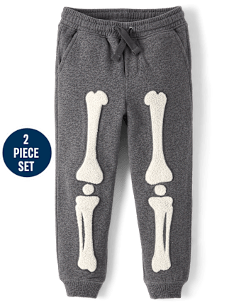 Boys Embroidered Skeleton Fleece Jogger 2-Piece Outfit Set - Halloween