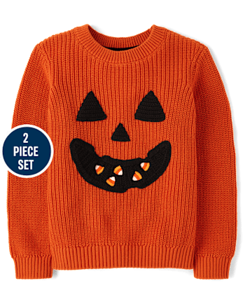 Boys Embroidered Jack-O-Lantern 2-Piece Outfit Set - Halloween