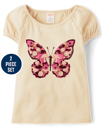 Girls Sequin Butterfly 2-Piece Outfit Set - Fall Celebrations