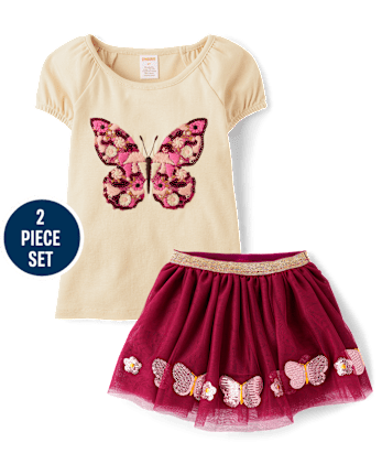 Girls Sequin Butterfly 2-Piece Outfit Set - Fall Celebrations