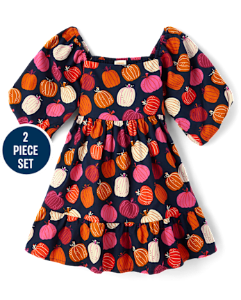 Girls Crochet Pumpkin 2-Piece Outfit Set - Fall Celebrations