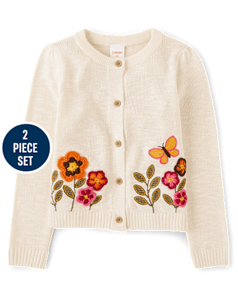Girls Crochet Floral 2-Piece Outfit Set - Fall Celebrations