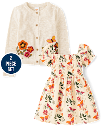 Girls Crochet Floral 2-Piece Outfit Set - Fall Celebrations