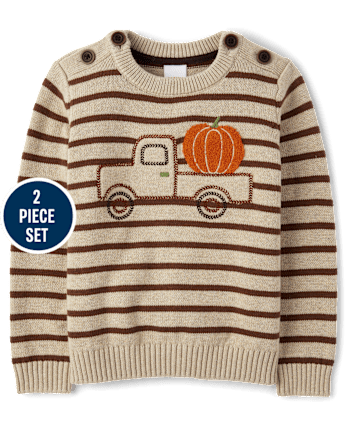 Boys Embroidered Truck 2-Piece Outfit Set - Fall Celebrations