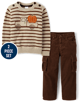 Boys Embroidered Truck 2-Piece Outfit Set - Fall Celebrations