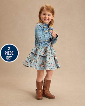 Girls Floral Pleated 2-Piece Outfit Set - Highland Hills