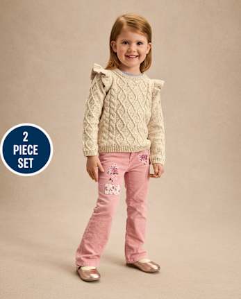 Girls Embroidered Floral 2-Piece Outfit Set - Highland Hills