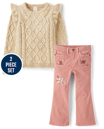 Girls Embroidered Floral 2-Piece Outfit Set - Highland Hills