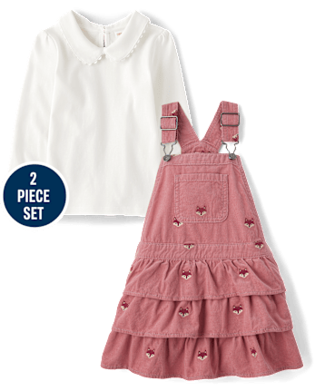 Girls Embroidered Fox 2-Piece Outfit Set - Highland Hills