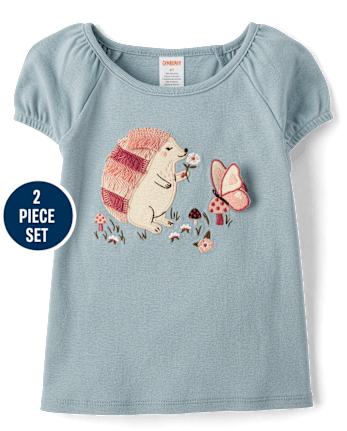 Girls Embroidered Hedgehog 2-Piece Outfit Set - Highland Hills
