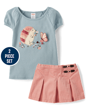 Girls Embroidered Hedgehog 2-Piece Outfit Set - Highland Hills